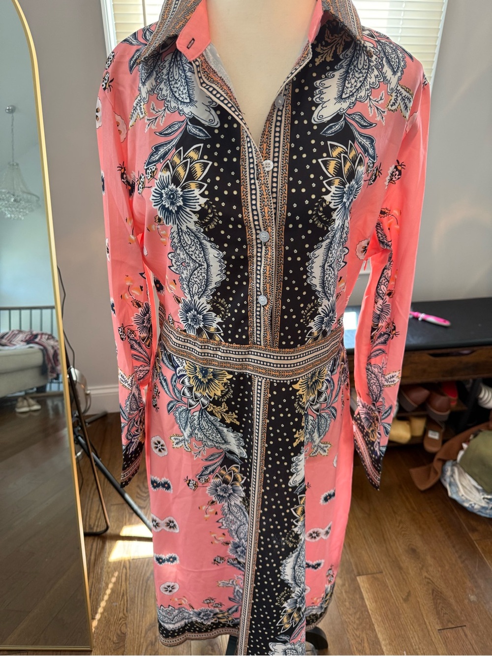 Women's Coral Floral Print Shirt Dress